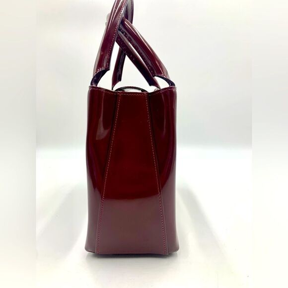 Auth Gianni Versace Small Bordeaux Enamel Top Handle Bag Structured Satchel - Picture 3 of 9